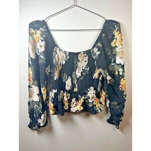 Black Floral Crop Top Womens S Bloomcore Pastel Spring Flower Colorful Chic
